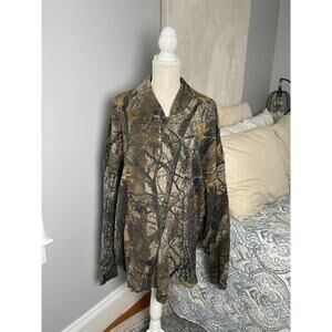 Saftbak Camo Knit Sweater Henley long sleeve Size XXL Trees Hunting Woods Leaves